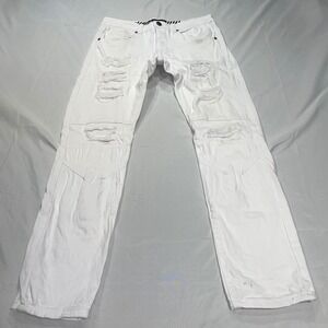 RGSTR Mens White Distressed Ripped Slim Straight Jeans Size 29 Streetwear Moto